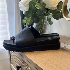 Eileen Fisher, Black Leather Women's Slide Sandals
